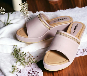 Soft PU Rexine Upper Adorned with Rhinestone Mesh Paired with Luxurious Soft Rubber Cork Wedge <b>Sole</b> for Effortless Style - Product Image 4