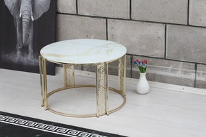 Modern Round <b>Coffee</b> <b>Table</b> <b>Set</b> with <b>Marble</b> Top and Brass Frame Nesting Living Room Furniture Contemporary Design - Product Image 5