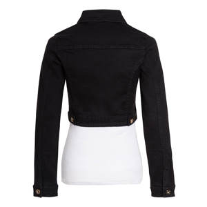 Chaqueta vaquera ajustada elástica de talla 14 12 10 8 6 para mujer, chaqueta vaquera negra, Chaqueta corta de manga larga con cierre de botones - Product Image 4