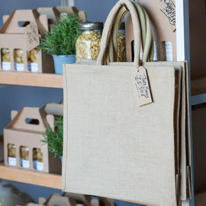 <b>Medium</b> Jute Tote <b>Bag</b> with Padded Rope Handles Canvas PVC Material Screen Letter Printed Beach <b>Bag</b> for Daily Use Advertising - Product Image 3