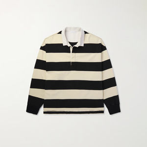 Polo à manches longues de rugby à rayures classiques pour hommes Matériau en coton confortable avec impression de logo d'équipe personnalisée - Product Image 1