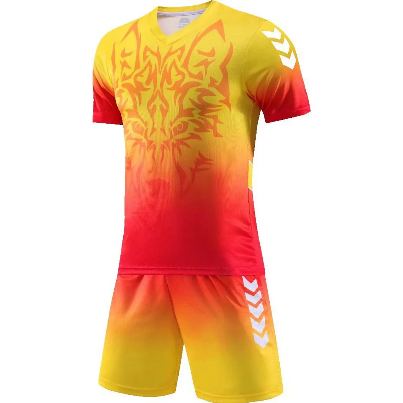 Nova sublimação impressão futebol jersey e shorts personalizado tipo personalizado sublimada futebol uniforme