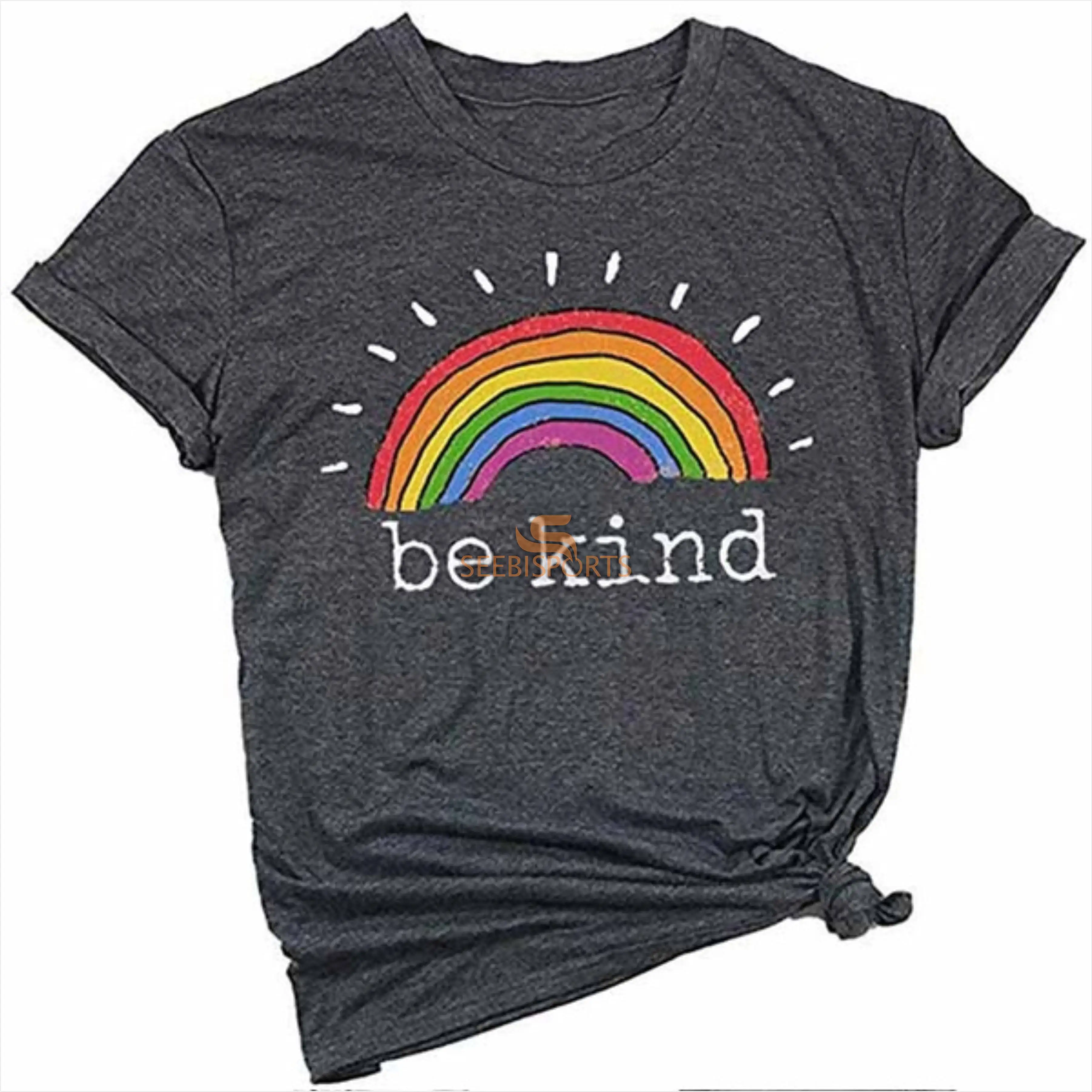 Shirt Women Rainbow Print Graphic Tee Funny Inspirational Saying Casual Tops T Shirts