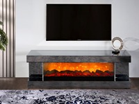 Table basse moderne de luxe dorée avec connexion Bluetooth, cheminée électronique en bois et miroir, meuble de salon en MDF