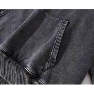 Sudadera con Capucha Negra de Algodón para Hombre, Estilo Vintage, Lavado Ácido, Talla Grande, con Bordado, para Invierno - Product Image 4