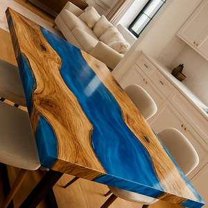 Table à manger de luxe en bois d'acacia, table rectangulaire artisanale avec plateau en résine époxy, décoration pour la maison, l'hôtel, le salon, cadeau de sympathie pour Diwali - Product Image 1