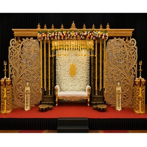 Dravidian Carved Pillars Panels Ritu Kala Samskaram Vintage Premium Fiber <b>Wedding</b> Stage Backdrops Lightweight Golden <b>Frames</b> - Product Image 1