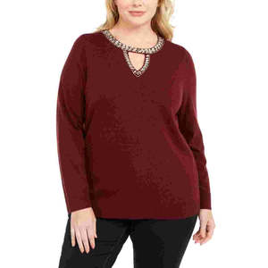 INC International Concepts Maglione rosso da donna taglie forti con scollo a goccia, taglia 0X - Product Image 1