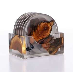 Sous-verre en bois et en résine personnalisé de qualité supérieure Accessoires de cuisine écologiques Support de tasse promotionnel - Product Image 4