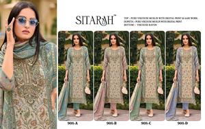 Pur Viscose mousseline fantaisie broderie travail numérique imprimé élégant festif ethnique femmes fête porter Salwar costume indien pakistanais - Product Image 6