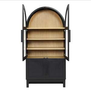 Arc <b>Display</b> <b>Cabinet</b> Modern Made of Solid Teak <b>Wood</b> Frame with Finish Color Black for Indoor Use - Product Image 5