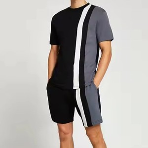 Ensemble T-shirt et short décontracté pour homme grande taille, col en V, imprimé par transfert thermique, respirant, en polyester et élasthanne tricoté, idéal pour l'été - Product Image 5