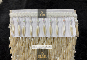 Luxury Pearl Beaded <b>Fringe</b> Latkan Lace Trim Sarees Gowns and <b>Curtains</b> Shining Latkan Drops for Bridal Dresses and Home Decor - Product Image 6