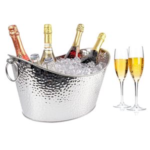 Cubo de hielo de Metal para decoración de granja, bañera galvanizada con mango de madera, recubierto blanco para cerveza, vino y cóctel, enfriador - Product Image 5