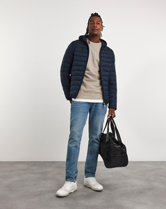 OEM personalizado chaqueta de invierno para hombre último diseño azul marino acolchado cremallera cierre soporte cuello serigrafiado chaqueta acolchada - Product Image 1