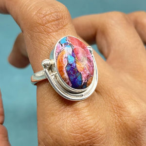 Bague en argent turquoise huître naturelle Oyster Copper Turquoise Gemstone Silver Statement Ring Handmade Silver - Product Image 1