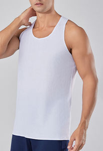 เสื้อยืดแขนกุดผู้ชายผ้าฝ้าย100% ระบายอากาศคอกลมทรงพอดีตัวปกติ220กรัมสีดำล้วนระบายอากาศ - Product Image 5