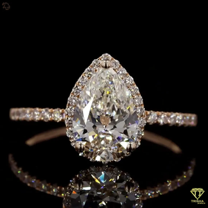 Bague en diamant Moissanite Halo coupe poire Bague de fiançailles en argent 925 plaqué or pour femme - Product Image 5