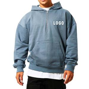Sudadera con Capucha Corta Lisa, Cierre de Cremallera de 1/4, Unisex, Invierno, Felpa, Ecológica, Transpirable, con Bolsillo, Corte Regular, Lavado Ácido - Product Image 1