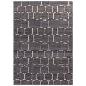 พรมขนสัตว์ทอแบบเรียบสีเทาและสีดำ รุ่น Indusbar Dwrm-117 ลายเรขาคณิตและลวดลายนามธรรม รูปทรงสี่เหลี่ยมผืนผ้าและลายทาง สำหรับใช้ปูพื้นบ้าน - Product Image 1