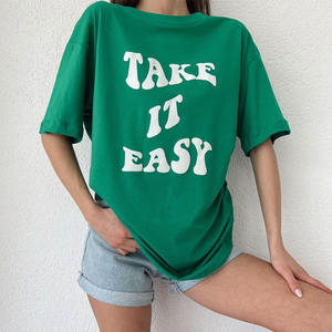 เสื้อยืดผู้หญิงทรงโอเวอร์ไซส์ คอกลม แขนเสื้อแบบดรอปไหล่ พิมพ์ลายพัฟฟ์ ผ้าฝ้าย 100% คุณภาพสูง สไตล์ลำลอง พร้อมโลโก้สั่งทำ - Product Image 3