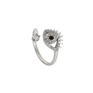Anillo de Plata 925 con Diseño de Ojo Turco y Circonitas Cúbicas, Ajustable para Mujer, Bañado en Rodio, Hipoalergénico, Resistente al Deslustre, Geométrico - Product Image 2
