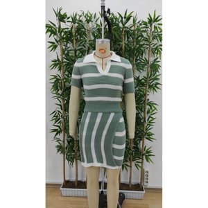 Ensemble deux pièces pour femme, jupe courte asymétrique en tricot à col polo à manches courtes, 36340 - Vert - Product Image 6