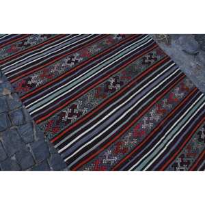Grand tapis turc vintage traditionnel rouge noir 4.8ft X 8.2ft laine matériel 10mm épaisseur Patchwork Latex Rectangle couloir - Product Image 5
