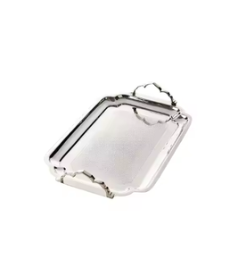Bandeja de almacenamiento y bandeja de servicio redondas chapadas en oro de aluminio martillado moderno - Product Image 2
