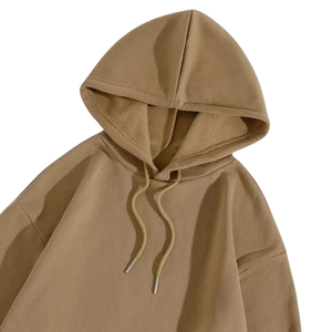Sweat-shirt à capuche en molleton de coton beige brun, surdimensionné, uni, sans marque, unisexe, décontracté, streetwear, capuche, vente en gros - Product Image 2