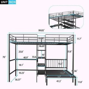 <span class=keywords><strong>Lit</strong></span> mezzanine en métal <span class=keywords><strong>gain</strong></span> <span class=keywords><strong>de</strong></span> <span class=keywords><strong>place</strong></span> avec bureau, étagères et <span class=keywords><strong>lit</strong></span> double, <span class=keywords><strong>lit</strong></span> superposé robuste en acier pour petits espaces, dortoir, chambre à coucher - Product Image 3
