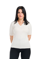Pull en tricot italien Helen pour femme, élégant et décontracté, col en V avec nœud, tricot plat, manches courtes, confortable, fin, hiver, 100% coton