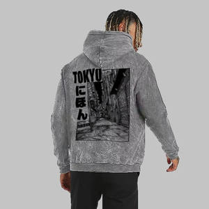 Men Breathable Acid <b>Wash</b> Pullover Hoodie With Custom Screen Printed Design on Back <b>for</b> <b>Sale</b> in All Colours Men Bulk Fade Hoodies - Product Image 4