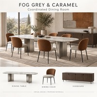 Ensemble de meubles pour toute la maison : Canapé sectionnel en tissu, Lit rembourré, Table à manger en pierre frittée, Armoires en placage de bois avec base métallique