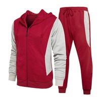 Ensemble de survêtement décontracté d'hiver à capuche pour hommes et femmes, en polaire rouge 100% coton, sweat-shirt à col rond, pantalon noir, grande taille, respirant