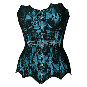 Corsé de satén verde azulado con encaje negro, corsé premium con varillas de acero para moldear la cintura, ideal para fiestas y uso diario. - Product Image 3