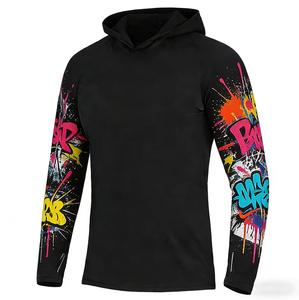 Sudadera con Capucha de Pesca de Manga Larga con Estampado de Grafiti Turquesa Neón, Protección Solar UV UPF50+, Secado Rápido y Absorción de Humedad - Product Image 3