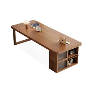 Walnut Rectangular Solid Wood Executive <b>Desk</b> with <b>Glass</b> <b>Top</b> MDF Material Model DESK2-0048 - Product Image 1