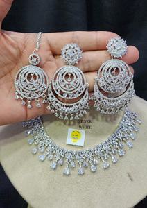 Elegant Silver Finish <b>Bridal</b> <b>Jewelry</b> <b>Set</b> Wedding Designer Alloy Tikka Zircon for Engagement & Festive Party Wear for Gifting - Product Image 4