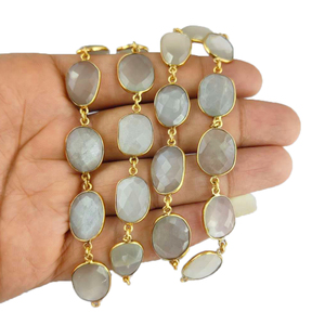 Forma libre tamaño gris piedra lunar piedra preciosa bisel conector cadena forma desigual latón joyería hallazgos chapados con artesanía metálica - Product Image 6