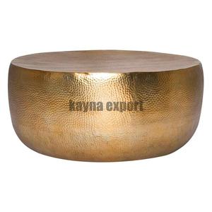 Forme de tambour rond noir et laiton finition antique décor de bureau et de restaurant table centrale fournisseur de meubles en métal - Product Image 6