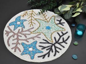 Handmade Floral Knitted <b>14x14</b> Inch Multicolor Beaded Eco-Friendly Charger Plate Table Runner and Placemat Set Gift for Her - Product Image 6