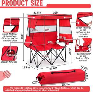 2-Person Modern Oxford Garden Chair Double Camping Canopy Shade <b>Mini</b> <b>Table</b> Beverage Cup Holder Carrying Bag Foldable - Product Image 4