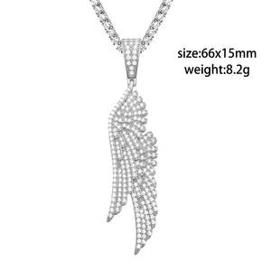 Pendentif Ailes Style Hip Hop Entièrement Sertie de Moissanite Taille Brillant pour Femme et Homme, en Argent Sterling 925 Plaqué Or et Rhodium, Design Classique - Product Image 3