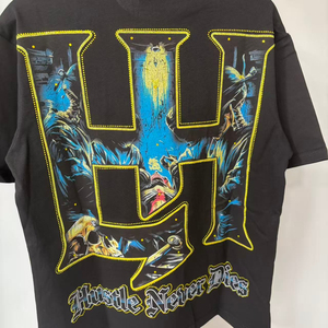 Camiseta Negra para Hombre con Estampado de Calavera Life Hustlers, Manga Corta, Estilo Urbano, Cuello Redondo, Algodón Jersey, Corte Regular - Product Image 3