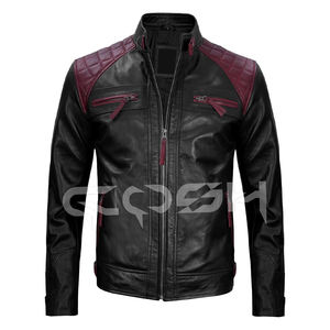 Fournisseur de vestes de moto en cuir véritable noir et bordeaux à deux couleurs personnalisées - Product Image 1