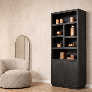 Vitrina de Madera Maciza Mimosa Negra |   Estantería de Almacenamiento Industrial para Comercio Minorista |   Muebles Modernos para Tiendas - Product Image 1