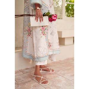 Women's <b>White</b> Full Sleeve Embroidered 100% Cotton <b>Chiffon</b> Lawn Fabric Dress 3-Piece Set UF-4402 - Product Image 3