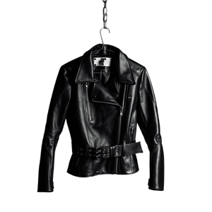 Chaqueta de Motociclista para Mujer, Cuello en V, Piel Auténtica con Forro de Lana, Transpirable, Cierre de Cremallera, Lavada, con Logotipo Bordado en la Parte Delantera - Product Image 4