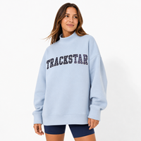 Sweat-shirt à col montant vert foncé pour femme, style universitaire, coupe oversize, en coton, Trackstar, OEM, marque privée